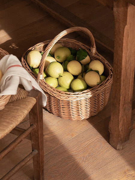 Lovely Willow Weaving Baskets for Vegetable, Large Picnic Food Basket with Handle, Natural Hand-woven Wicker Storage Basket, Natural Fruit Basket, Kitchen Storage Baskets-artworkcanvas