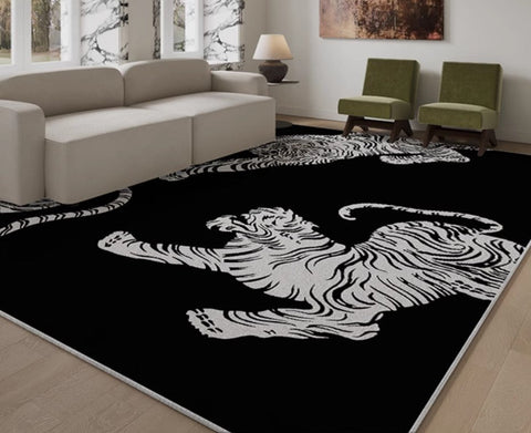 Tiger Black Contemporary Modern Rugs, Modern Rugs for Living Room, Abstract Contemporary Rugs Next to Bed, Modern Rugs for Dining Room-artworkcanvas
