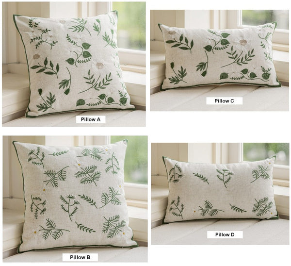 Embroider Flower Cotton Pillow Covers, Decorative Pillows for Sofa, Farmhouse Decorative Pillows for Couch, Spring Flower Decorative Pillows for Bedroom-artworkcanvas