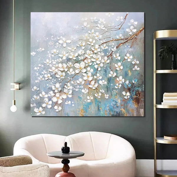 Abstract Flower Painting, Extra Large Abstract Paintings on Canvas, Hand Painted Abstract Painting, Bedroom Wall Art Ideas, Heavy Texture Painting