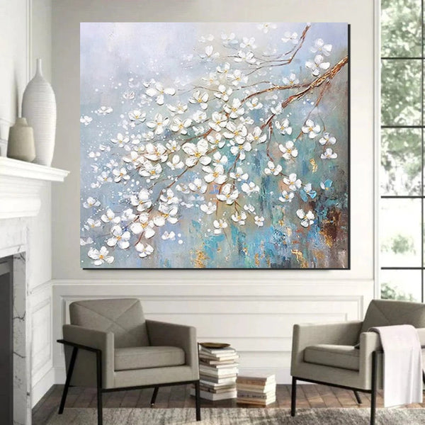 Abstract Flower Painting, Extra Large Abstract Paintings on Canvas, Hand Painted Abstract Painting, Bedroom Wall Art Ideas, Heavy Texture Painting