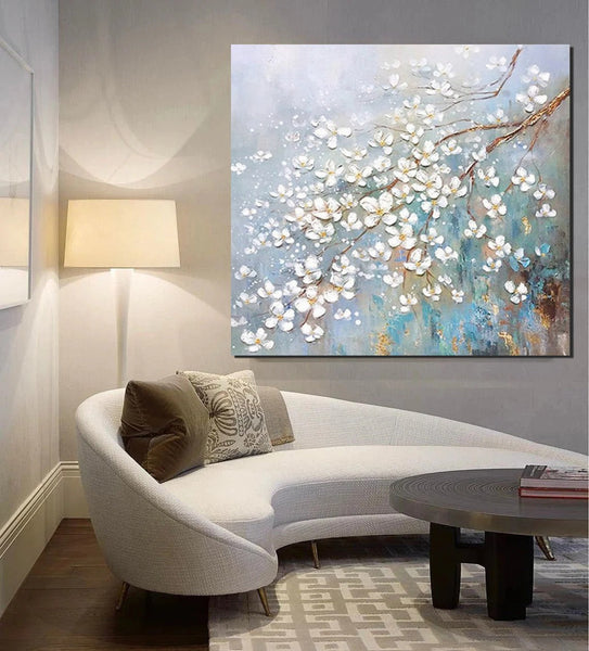 Abstract Flower Painting, Extra Large Abstract Paintings on Canvas, Hand Painted Abstract Painting, Bedroom Wall Art Ideas, Heavy Texture Painting