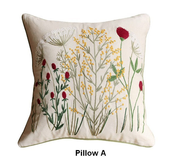 Farmhouse Decorative Pillows for Sofa, Embroider Flower Cotton Pillow Covers, Spring Flower Decorative Pillows for Bedroom, Decorative Pillows for Couch-artworkcanvas
