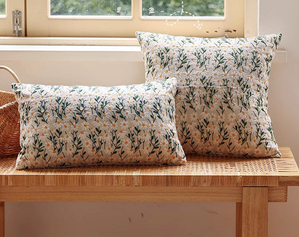 Farmhouse Decorative Pillows for Sofa, Embroider Flower Cotton Pillow Covers, Spring Flower Decorative Pillows for Bedroom, Decorative Pillows for Couch-artworkcanvas