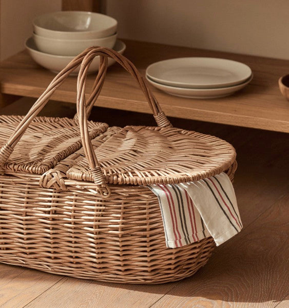 Extra Large Picnic Food Basket with Handle, Kitchen Storage Baskets, Natural Hand-woven Wicker Storage Basket, Lovely Willow Weaving Baskets for Vegetable, Natural Fruit Basket