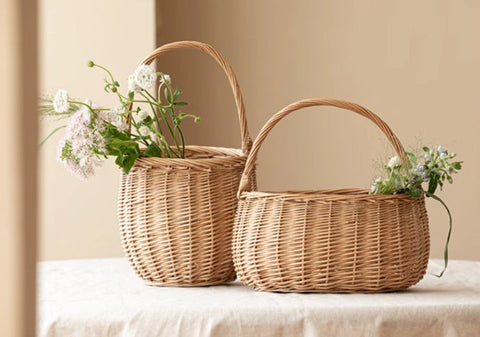 Wicker Storage Basket for Kitchen, Hand-woven Picnic Food Basket with Handle, Willow Weaving Baskets for Vegetable, Natural Fruit Basket, Storage Basket for Shelves-artworkcanvas