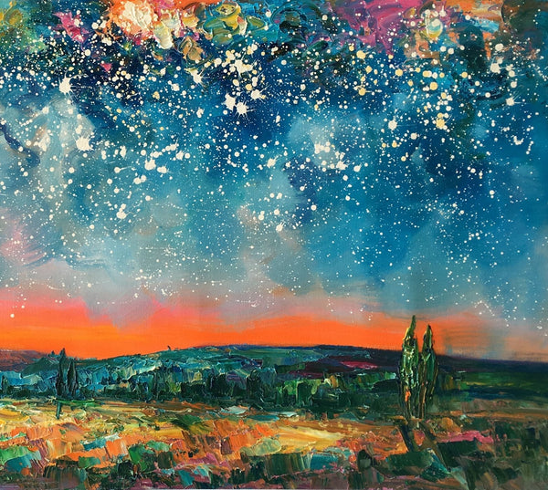 Original Landscape Painting, Starry Night Sky Painting, Bedroom Wall Art Paintings, Custom Original Painting for Sale