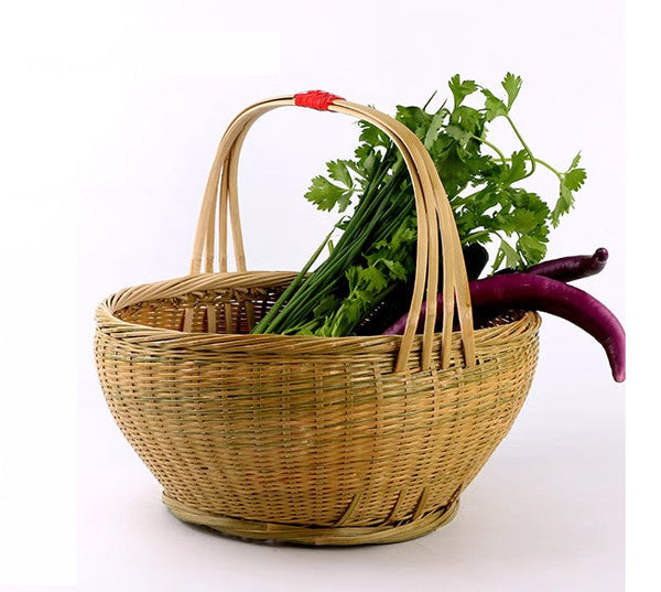 Natural Fruit Basket Lovely Bamboo Baskets for Vegetable, Kitchen Storage Baskets, Picnic Food Basket with Handle, Large Natural Hand-woven Bamboo Basket-artworkcanvas