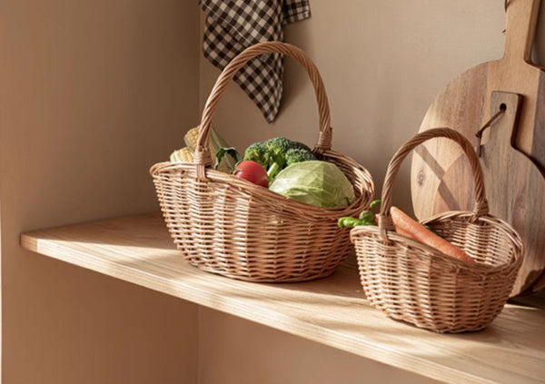 Natural Hand-woven Wicker Storage Basket, Large Picnic Food Basket with Handle, Lovely Willow Weaving Baskets for Vegetable, Natural Fruit Basket, Kitchen Storage Baskets-artworkcanvas