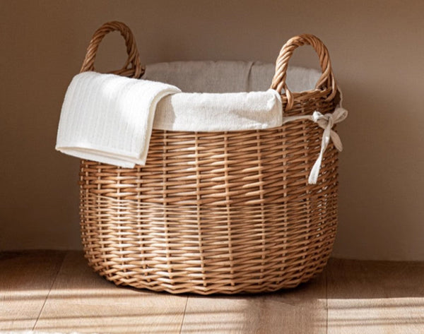 Large Round Storage Basket for Clothes, Natural Hand-woven Wicker Storage Basket for Clothes, Willow Weaving Baskets for Clothes, Extra Large Kitchen Storage Baskets-artworkcanvas