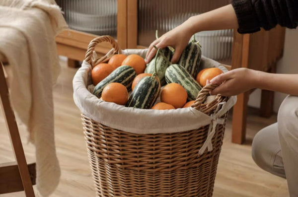 Large Food Storage Basket with Handle, Natural Hand-woven Wicker Storage Basket for Clothes, Willow Weaving Baskets for Clothes, Extra Large Kitchen Storage Baskets-artworkcanvas