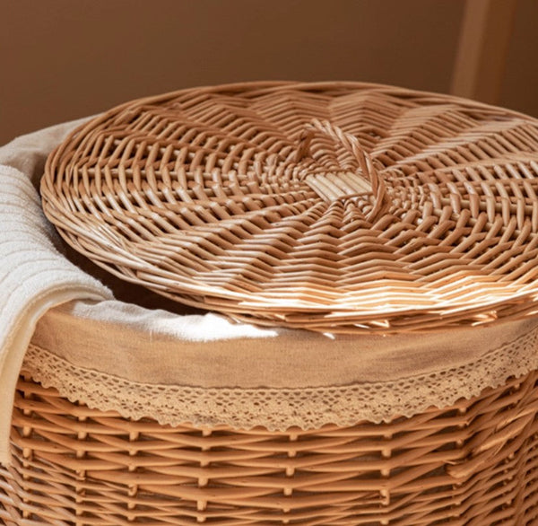 Hand-woven Wicker Storage Basket for Clothes, Large Round Storage Basket for Clothes, Willow Weaving Baskets for Clothes, Extra Large Kitchen Storage Baskets-artworkcanvas