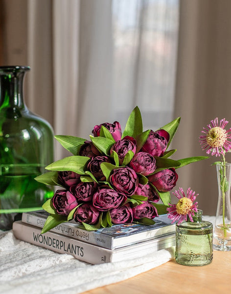 Purple Tulip Flowers, Bedroom Flower Arrangement Ideas, Spring Artificial Floral for Dining Room Table, Simple Modern Floral Arrangement Ideas for Home Decoration