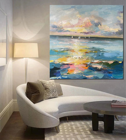 Sail Boat at Sea, Contemporary Modern Artwork, Abstract Landscape Wall Art for Bedroom, Large Modern Canvas Painting, Hand Painted Wall Art Painting-artworkcanvas