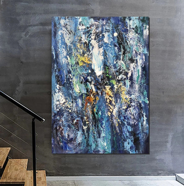 Simple Modern Art Ideas, Blue Abstract Canvas Painting, Contemporary Acrylic Paintings, Modern Paintings for Living Room, Large Wall Art Paintings