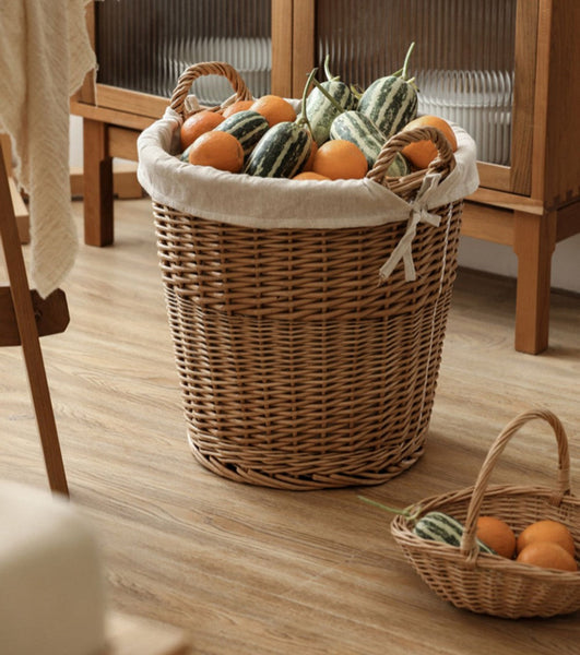 Large Food Storage Basket with Handle, Natural Hand-woven Wicker Storage Basket for Clothes, Willow Weaving Baskets for Clothes, Extra Large Kitchen Storage Baskets-artworkcanvas