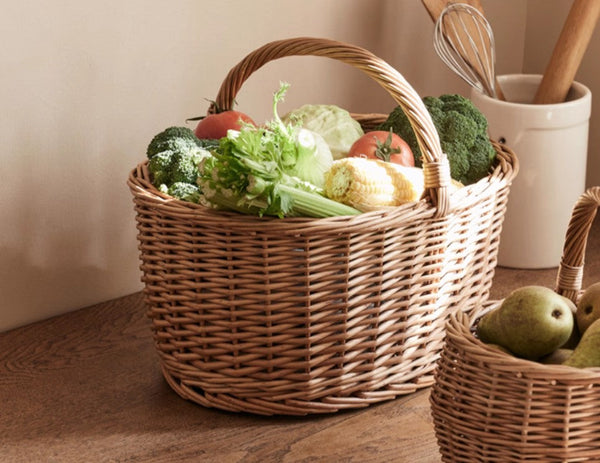 Large Picnic Food Basket with Handle, Natural Hand-woven Wicker Storage Basket, Willow Weaving Baskets for Vegetable, Natural Fruit Basket, Kitchen Storage Baskets-artworkcanvas