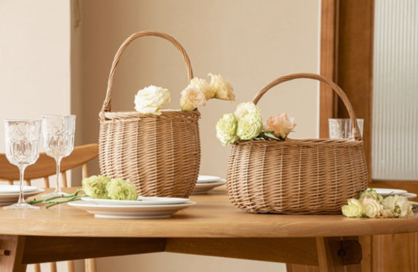 Wicker Storage Basket for Kitchen, Hand-woven Picnic Food Basket with Handle, Willow Weaving Baskets for Vegetable, Natural Fruit Basket, Storage Basket for Shelves-artworkcanvas