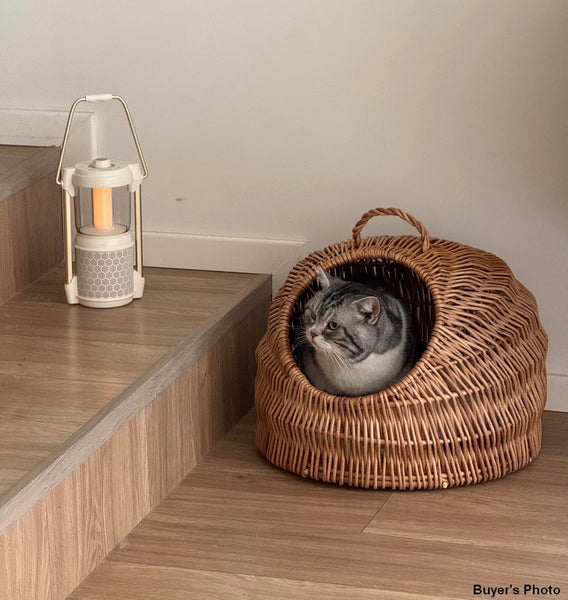 Indoor Cat Bed, Natural Wicker Cat House Basket with Washable Cushion for Indoor Cats and Dogs-artworkcanvas
