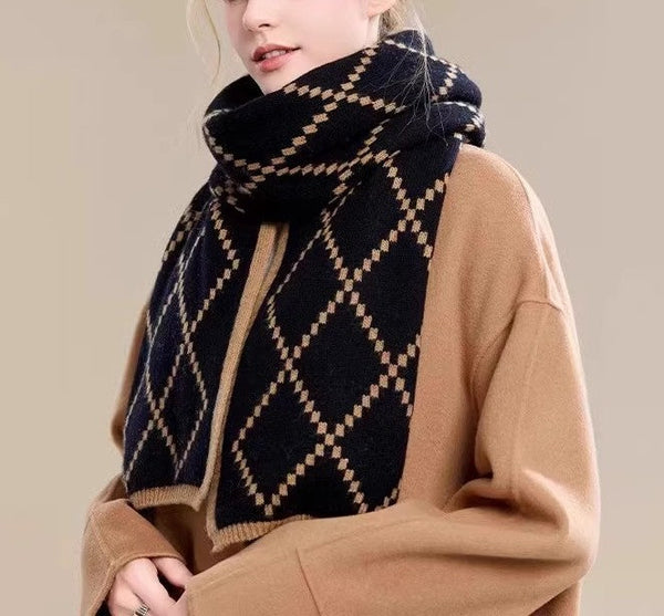 Elegant Wool Scarves, Black Brown Warm Winter Scarf, Winter Wool Scarf, Soft Cashmere Scarf for Women, Cold Weather Scarf, Fashion Scarf, Christmas Gifts for Her, Holiday Scarf-artworkcanvas