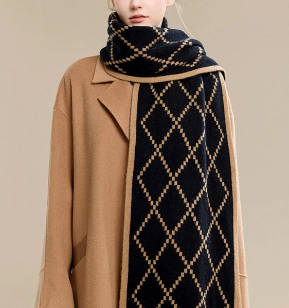 Elegant Wool Scarves, Black Brown Warm Winter Scarf, Winter Wool Scarf, Soft Cashmere Scarf for Women, Cold Weather Scarf, Fashion Scarf, Christmas Gifts for Her, Holiday Scarf-artworkcanvas