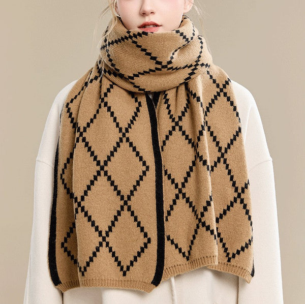 Elegant Wool Scarves, Black Brown Warm Winter Scarf, Winter Wool Scarf, Soft Cashmere Scarf for Women, Cold Weather Scarf, Fashion Scarf, Christmas Gifts for Her, Holiday Scarf-artworkcanvas