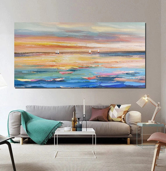 Acrylic Painting on Canvas, Modern Acrylic Canvas Painting, Oversized Canvas Painting for Sale, Simple Painting Ideas for Dining Room, Sail Boat Paintings