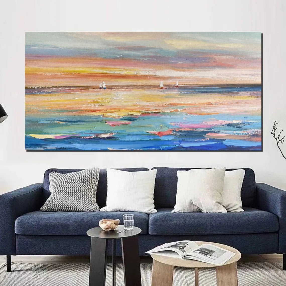 Acrylic Painting on Canvas, Modern Acrylic Canvas Painting, Oversized Canvas Painting for Sale, Simple Painting Ideas for Dining Room, Sail Boat Paintings-artworkcanvas