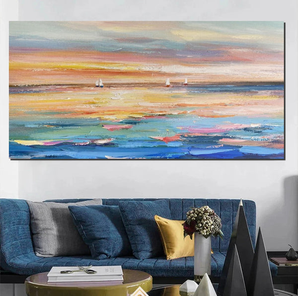 Acrylic Painting on Canvas, Modern Acrylic Canvas Painting, Oversized Canvas Painting for Sale, Simple Painting Ideas for Dining Room, Sail Boat Paintings