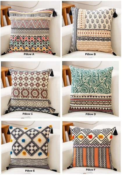 Geometric Modern Pillows, Decorative Throw Pillows for Living Room, Bohemian Decorative Sofa Pillows, Oriental Square Pillows for Couch-artworkcanvas