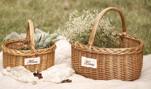 Hand-woven Wicker Storage Basket, Large Picnic Food Basket with Handle, Willow Weaving Baskets for Vegetable, Natural Fruit Basket, Kitchen Storage Baskets