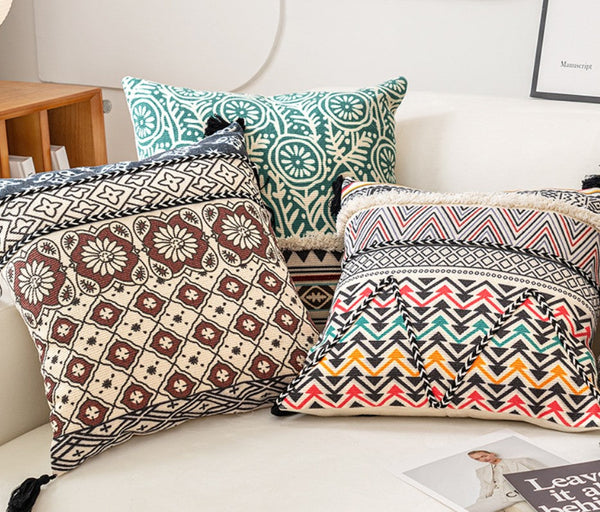 Geometric Modern Pillows, Decorative Throw Pillows for Living Room, Bohemian Decorative Sofa Pillows, Oriental Square Pillows for Couch-artworkcanvas