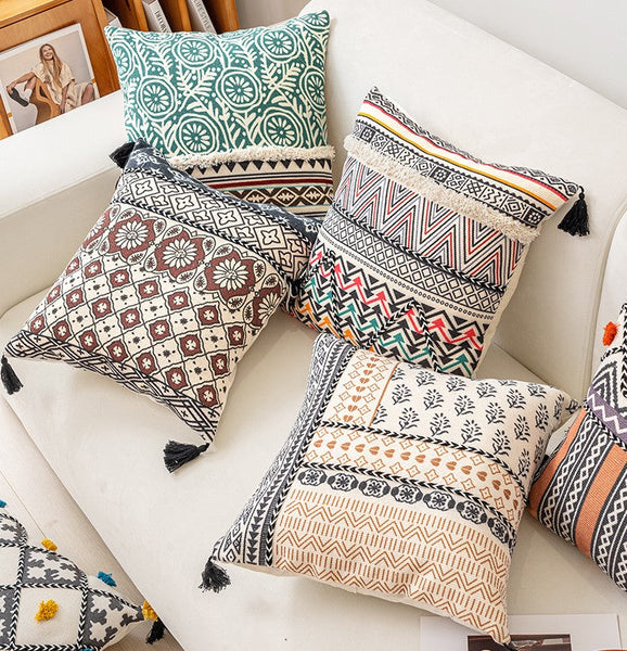 Decorative Throw Pillows for Living Room, Bohemian Decorative Sofa Pillows, Geometric Modern Pillows, Oriental Square Pillows for Couch-artworkcanvas