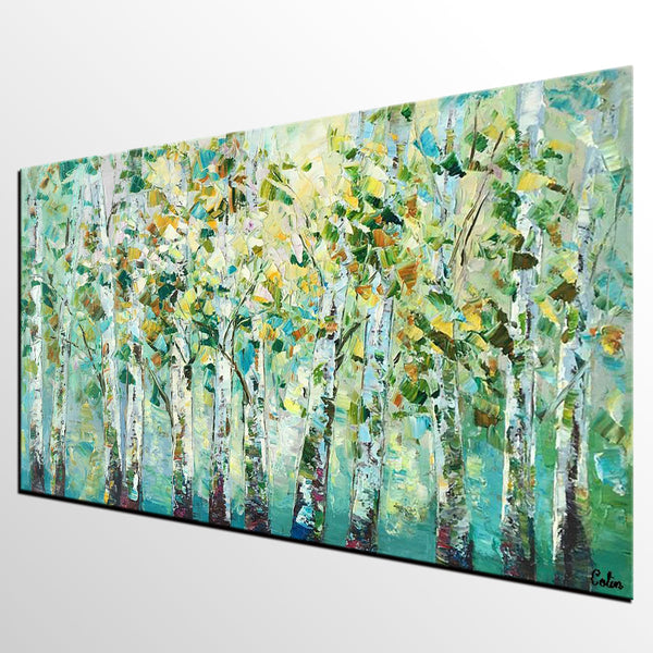 Birch Tree Painting, Abstract Autumn Painting, Heavy Texture Painting, Custom Landscape Painting