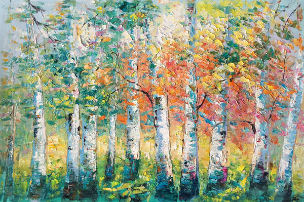 Custom Canvas Painting for Living Room, Heavy Texture Canvas Art, Autumn Tree Landscape Art