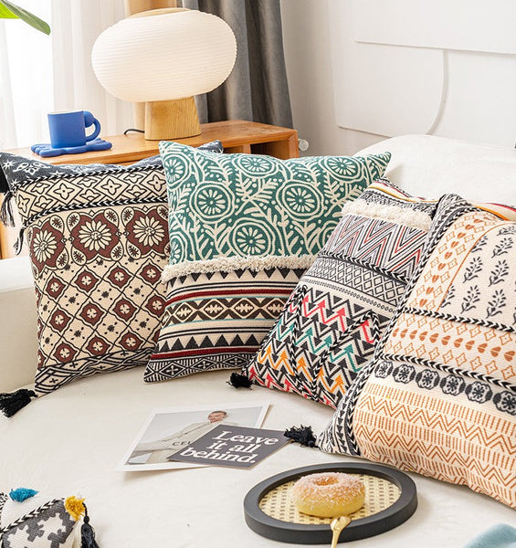 Geometric Modern Pillows, Oriental Square Pillows for Couch, Decorative Throw Pillows for Living Room, Bohemian Decorative Sofa Pillows-artworkcanvas