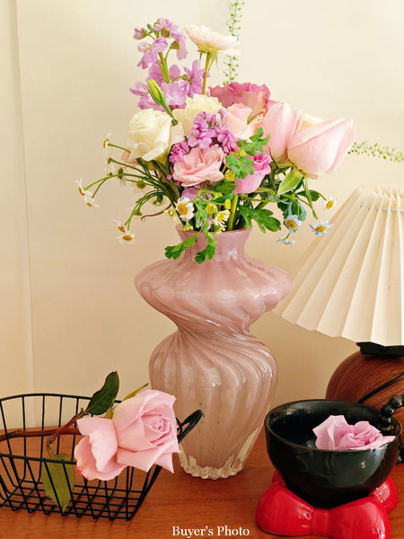 Mid Century Pink Vases for Flowers, Modern Vases for Living Room, Handmade Contemporary Glass Vases, Unique Decorative Glass Vase, Centerpiece Vases on Table-artworkcanvas