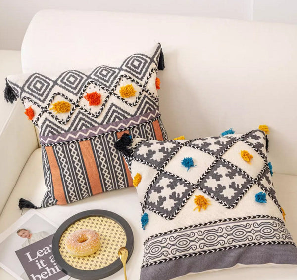 Geometric Modern Pillows, Decorative Throw Pillows for Living Room, Bohemian Decorative Sofa Pillows, Oriental Square Pillows for Couch-artworkcanvas