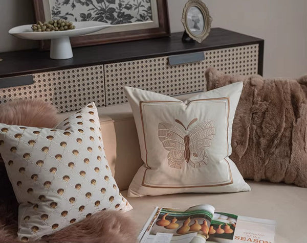 Embroidered Butterfly Pillow Covers, Modern Decorative Pillows for Bedroom, Decorative Pillow Arrangement Ideas for Couch, Large Decorative Throw Pillows for Living Room-artworkcanvas