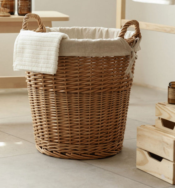Large Food Storage Basket with Handle, Natural Hand-woven Wicker Storage Basket for Clothes, Willow Weaving Baskets for Clothes, Extra Large Kitchen Storage Baskets-artworkcanvas