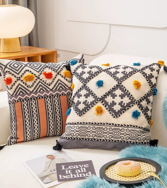 Geometric Modern Pillows, Decorative Throw Pillows for Living Room, Bohemian Decorative Sofa Pillows, Oriental Square Pillows for Couch-artworkcanvas