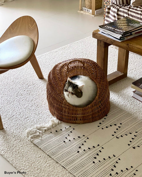 Indoor Cat Bed, Natural Wicker Cat House Basket with Washable Cushion for Indoor Cats and Dogs-artworkcanvas