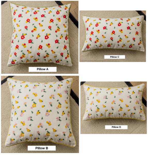 Embroider Flower Cotton Pillow Covers, Spring Flower Decorative Pillows for Dining Room, Decorative Pillows for Sofa, Farmhouse Decorative Pillows for Couch-artworkcanvas