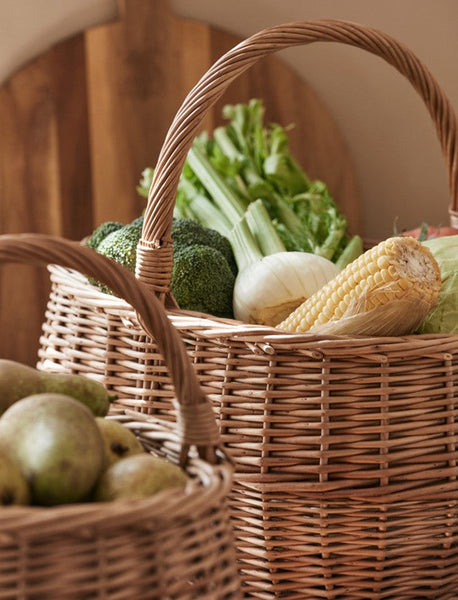 Large Picnic Food Basket with Handle, Natural Hand-woven Wicker Storage Basket, Willow Weaving Baskets for Vegetable, Natural Fruit Basket, Kitchen Storage Baskets-artworkcanvas
