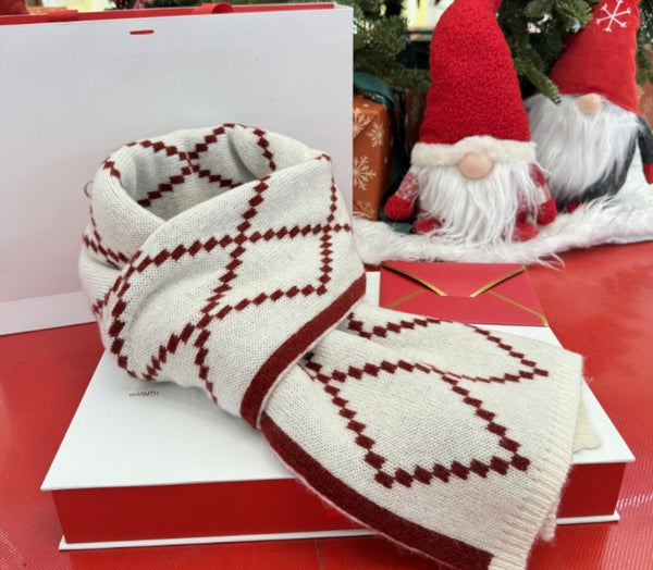 Winter Wool Scarf, Red White Soft Cashmere Scarf for Women, Elegant Wool Scarves, Warm Winter Scarf, Cold Weather Scarf, Red Fashion Scarf, Christmas Gifts for Her, Holiday Scarf-artworkcanvas