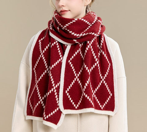 Winter Wool Scarf, Red White Soft Cashmere Scarf for Women, Elegant Wool Scarves, Warm Winter Scarf, Cold Weather Scarf, Red Fashion Scarf, Christmas Gifts for Her, Holiday Scarf-artworkcanvas