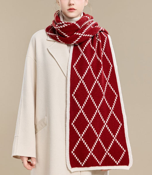 Winter Wool Scarf, Red White Soft Cashmere Scarf for Women, Elegant Wool Scarves, Warm Winter Scarf, Cold Weather Scarf, Red Fashion Scarf, Christmas Gifts for Her, Holiday Scarf-artworkcanvas