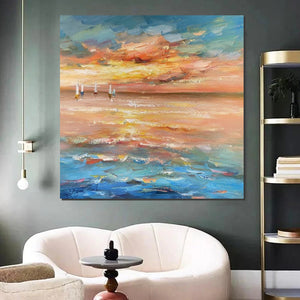 Contemporary Modern Artwork, Abstract Landscape Wall Art for Bedroom, Sail Boat at Sea, Large Modern Canvas Painting, Hand Painted Wall Art Painting-artworkcanvas
