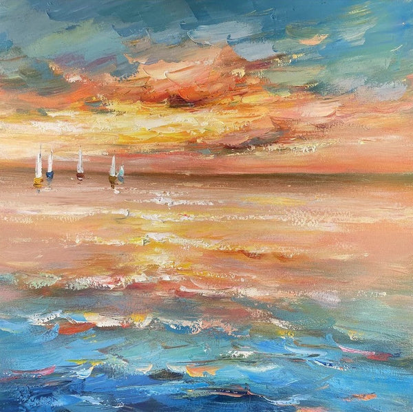 Contemporary Modern Artwork, Abstract Landscape Wall Art for Bedroom, Sail Boat at Sea, Large Modern Canvas Painting, Hand Painted Wall Art Painting-artworkcanvas