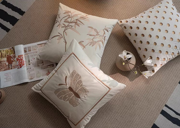 Embroidered Butterfly Pillow Covers, Modern Decorative Pillows for Bedroom, Decorative Pillow Arrangement Ideas for Couch, Large Decorative Throw Pillows for Living Room-artworkcanvas